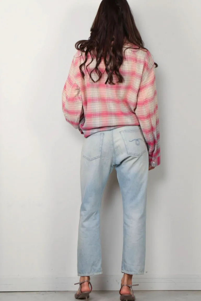 R13 Blouse - Relaxed Workshirt - Bleached Out Pink Grey