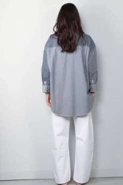 R13 Blouse - Oversized Cowboy Shirt - Mulit Stripe