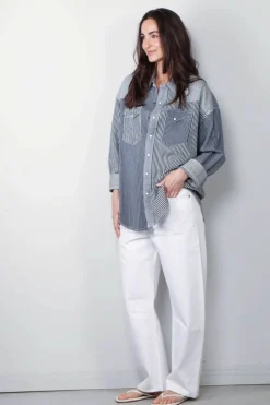 R13 Blouse - Oversized Cowboy Shirt - Mulit Stripe