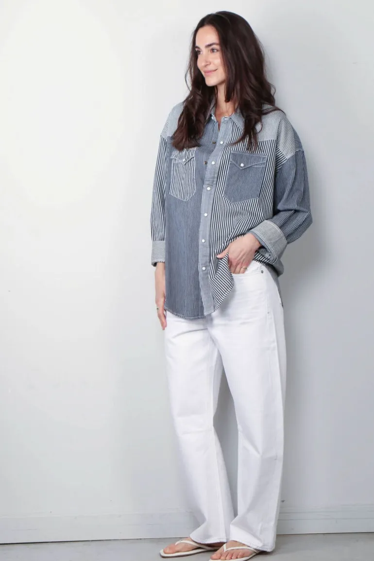 R13 Blouse - Oversized Cowboy Shirt - Mulit Stripe
