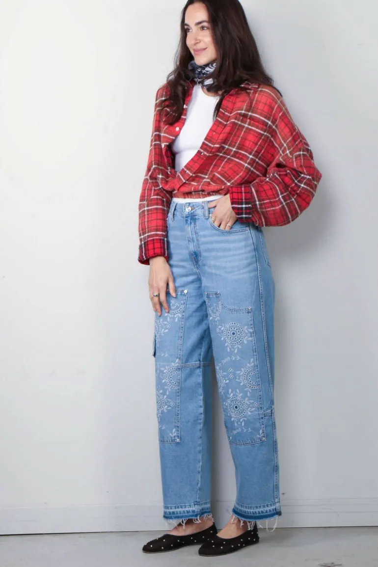 R13 Blouse - Crossover Bubble Shirt - Washed Red Plaid