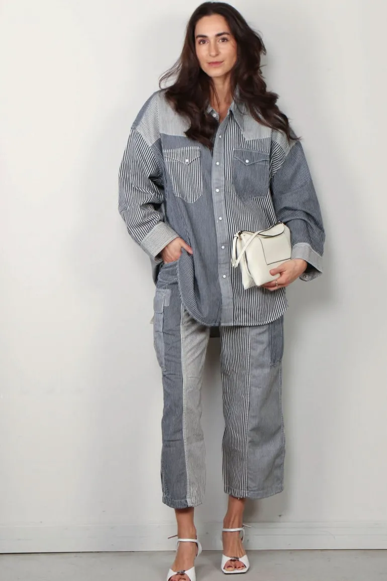 R13 Blouse - Oversized Cowboy Shirt - Mulit Stripe