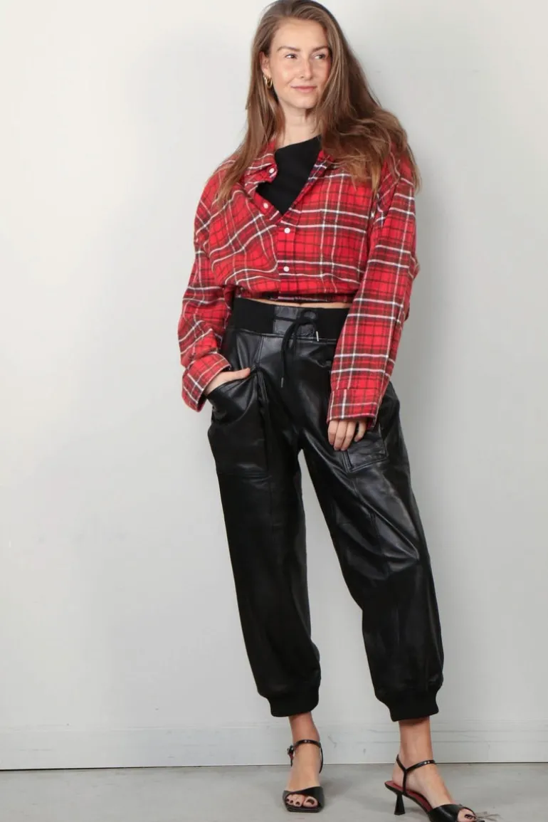 R13 Blouse - Crossover Bubble Shirt - Washed Red Plaid