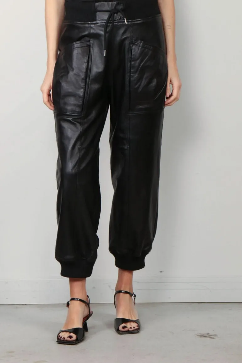 R13 Broek - Pleated Pocket Straight Leg Leather Pant - Black
