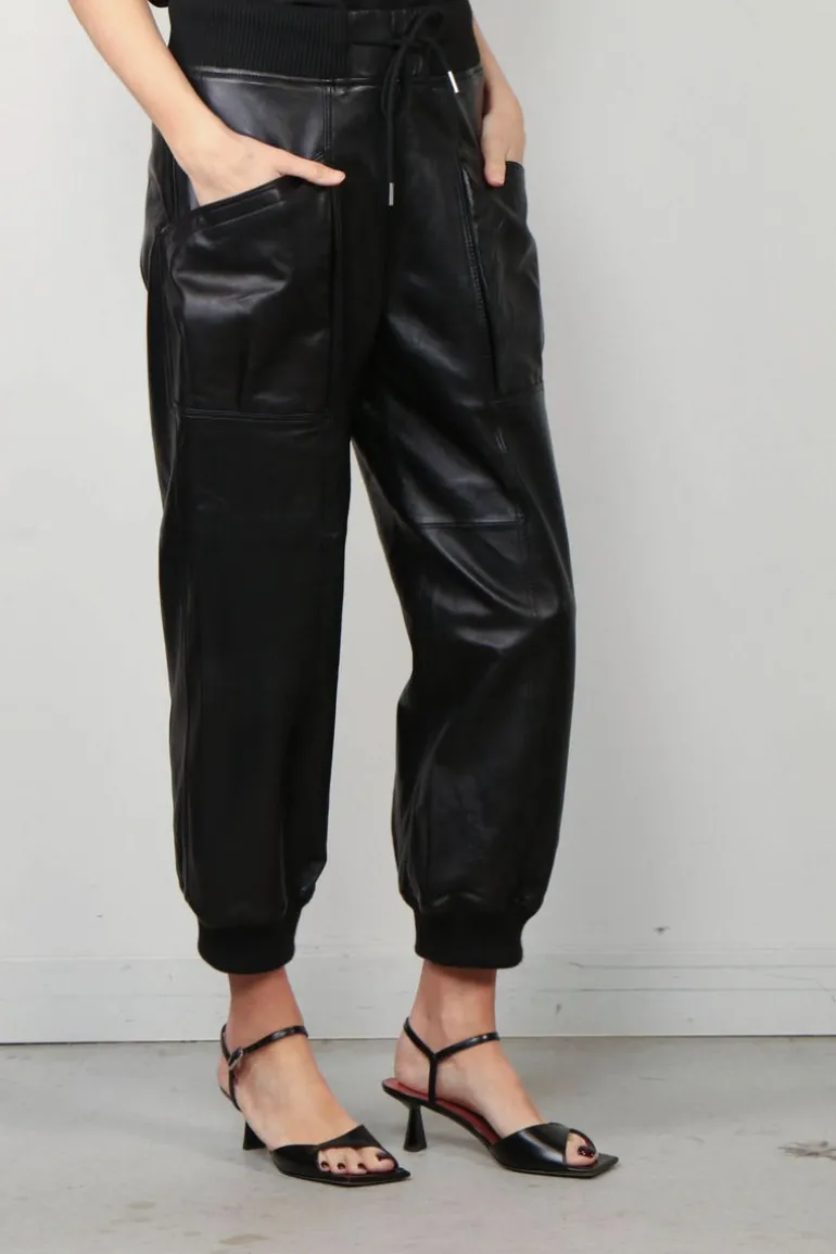 R13 Broek - Pleated Pocket Straight Leg Leather Pant - Black