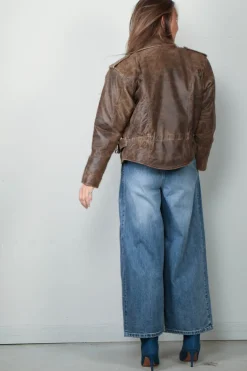 R13 Jack - Exaggerated shoulder motorcycle jacket - Brown leather