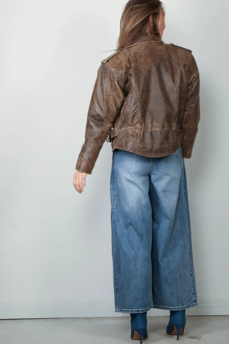 R13 Jack - Exaggerated shoulder motorcycle jacket - Brown leather