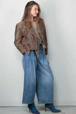 R13 Jack - Exaggerated shoulder motorcycle jacket - Brown leather