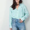 Ralph Lauren Blouse - N WD Crp St Long Sleeve Button Front Shirt - Green White