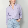 Ralph Lauren Blouse - Classic Long Sleeve Button Front Shirt - Purple / White