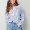Ralph Lauren Blouse - N W Crp ST Long Sleeve Button Front Shirt - White / Blue