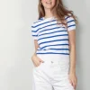 Ralph Lauren T-shirt - Stripe SS PO Short Sleeve Pullover - Blue Saturn / White