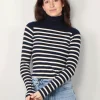 Ralph Lauren Trui - Striped Ribbed Turtleneck - Hunter Navy / Guide Cream