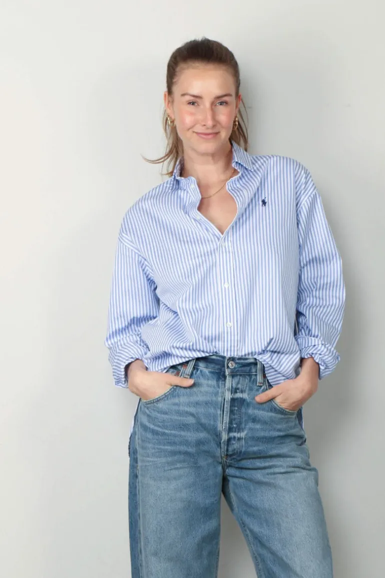 Ralph Lauren Blouse - Ls Rmsy ST Long Sleeve Blouse - Cabana Blue / White