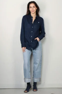 Ralph Lauren Blouse - Classic Long Sleeve Button Front Shirt - Newport Navy