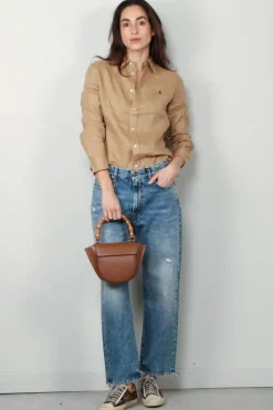 Ralph Lauren Blouse - Classic Long Sleeve Button Front Shirt - Vintage Khaki