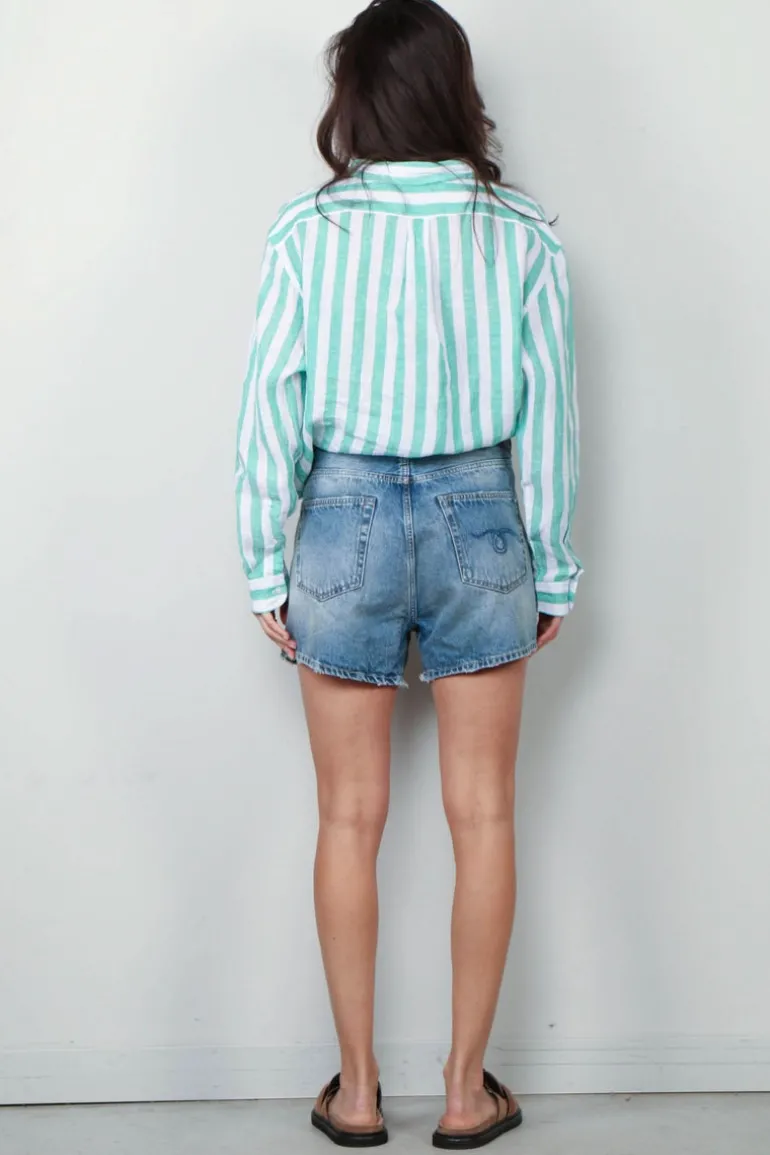 Ralph Lauren Blouse - N WD Crp St Long Sleeve Button Front Shirt - Green White