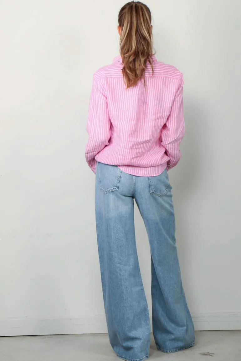 Ralph Lauren Blouse - Classic Long Sleeve Button Front Shirt - Pink / White