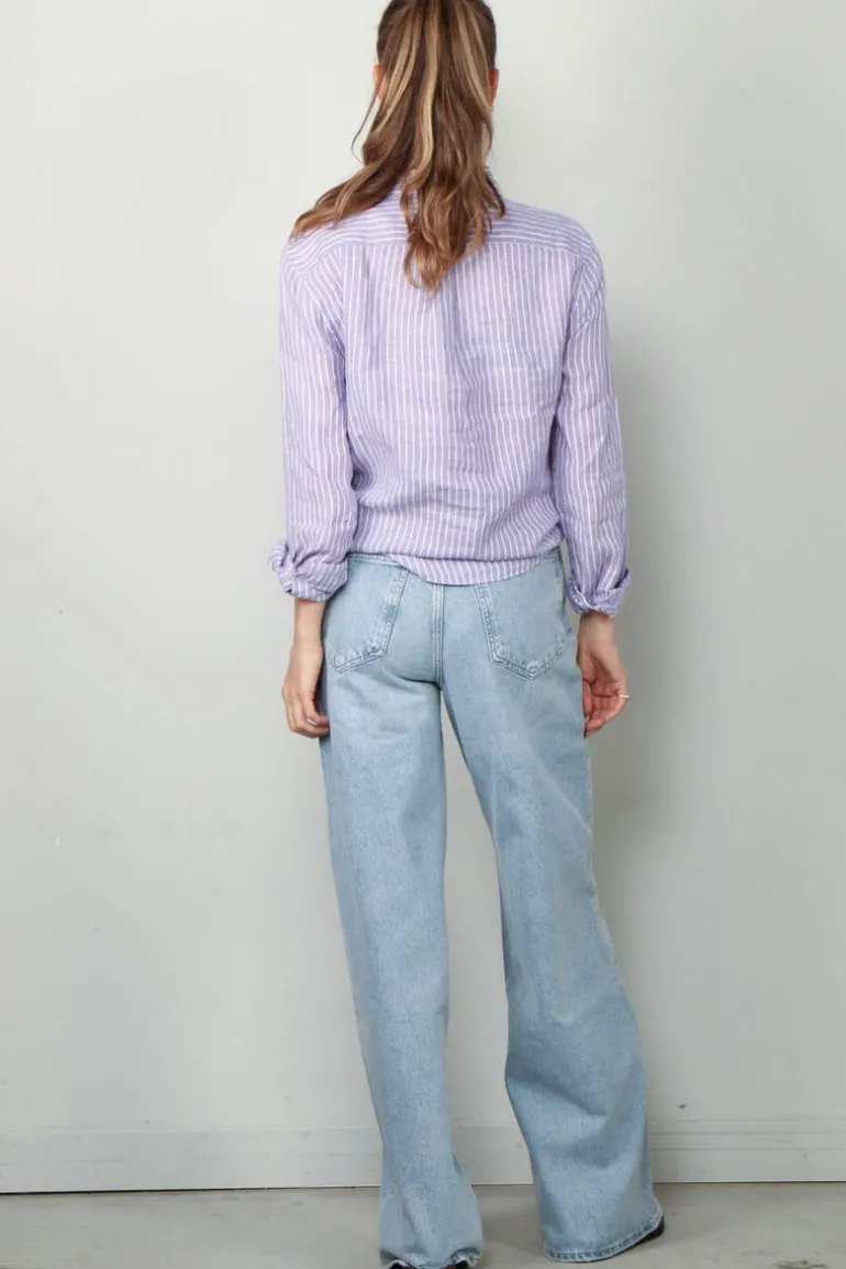 Ralph Lauren Blouse - Classic Long Sleeve Button Front Shirt - Purple / White