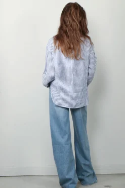 Ralph Lauren Blouse - N W Crp ST Long Sleeve Button Front Shirt - White / Blue