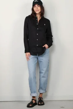 Ralph Lauren Blouse - Classic Long Sleeve Button Front Shirt - Polo Black