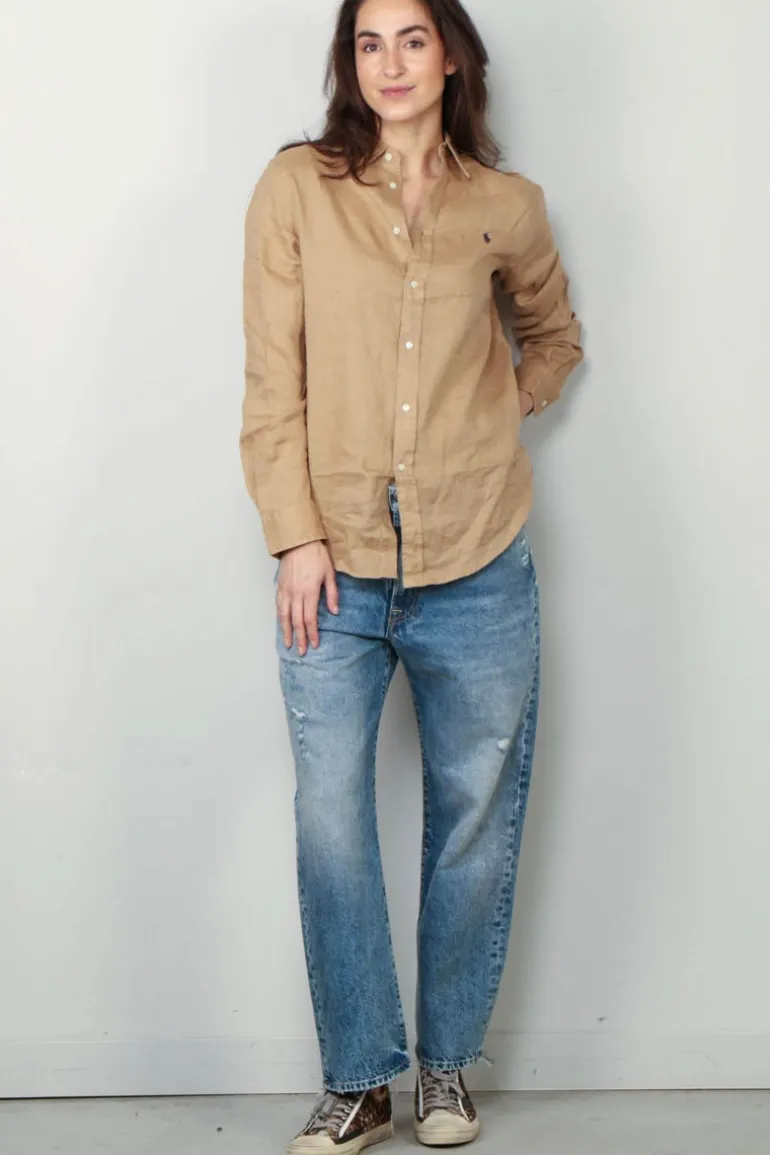 Ralph Lauren Blouse - Classic Long Sleeve Button Front Shirt - Vintage Khaki