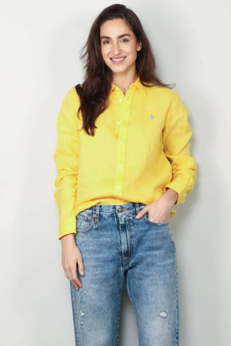 Ralph Lauren Blouse - Classic Long Sleeve Button Front Shirt - Sunfish Yellow