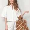 RÓHE Blouse - Ladder Embroidered Poplin Shirt - Optic White