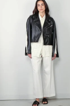 RÓHE Blouse - Signature Shirt In Silk Dot Print - Cream / Black