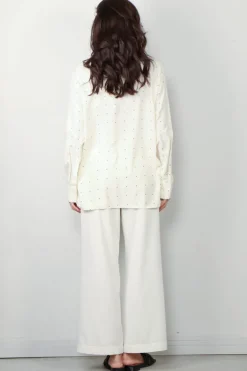 RÓHE Blouse - Signature Shirt In Silk Dot Print - Cream / Black