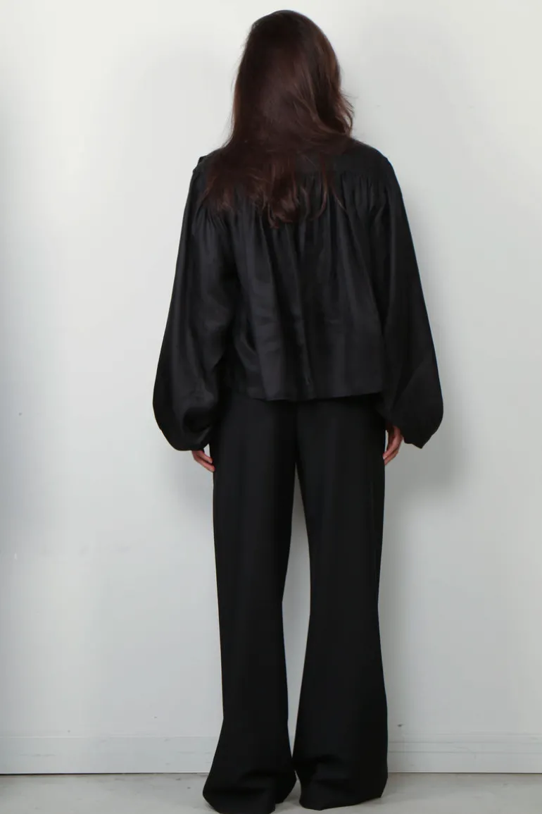 RÓHE Blouse - Silk Pleated Top - Black