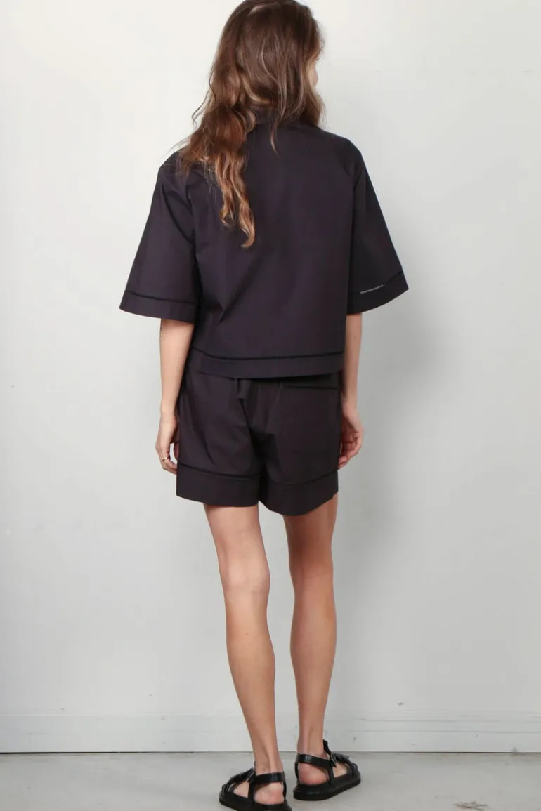 RÓHE Blouse - Ladder Embroidered Poplin Shirt - Black