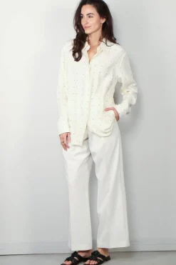 RÓHE Blouse - Signature Shirt In Silk Dot Print - Cream / Black