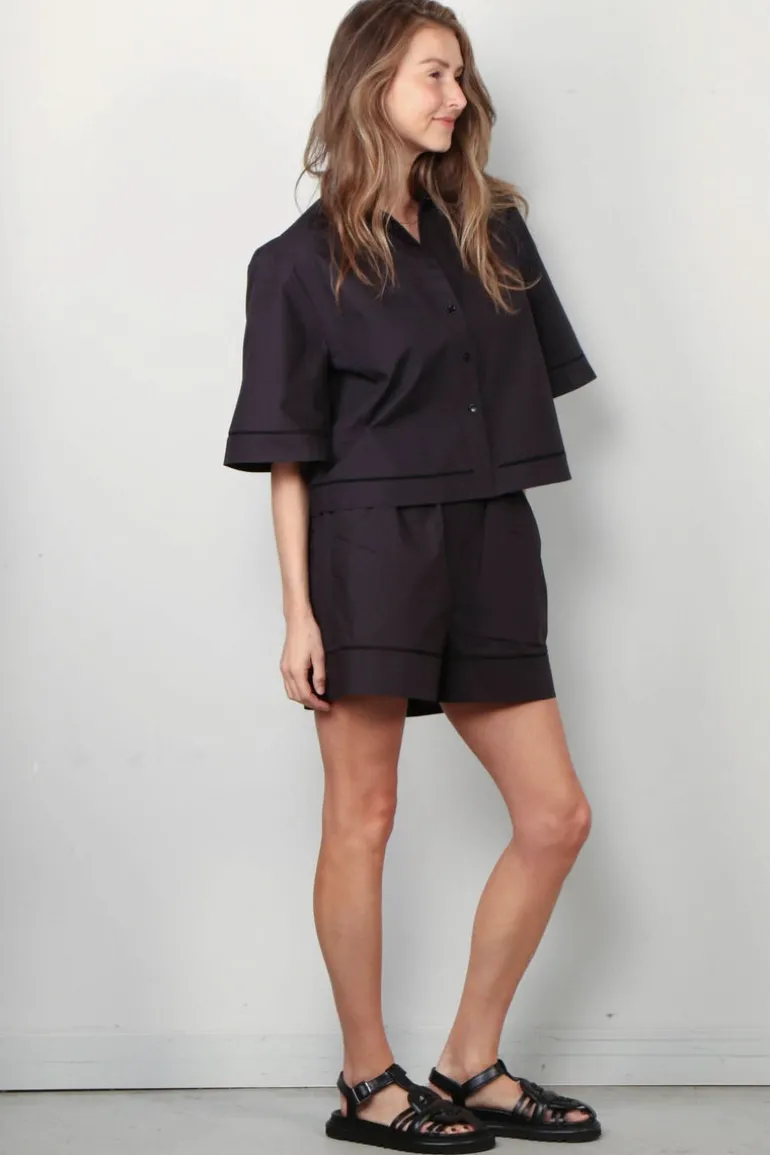 RÓHE Blouse - Ladder Embroidered Poplin Shirt - Black