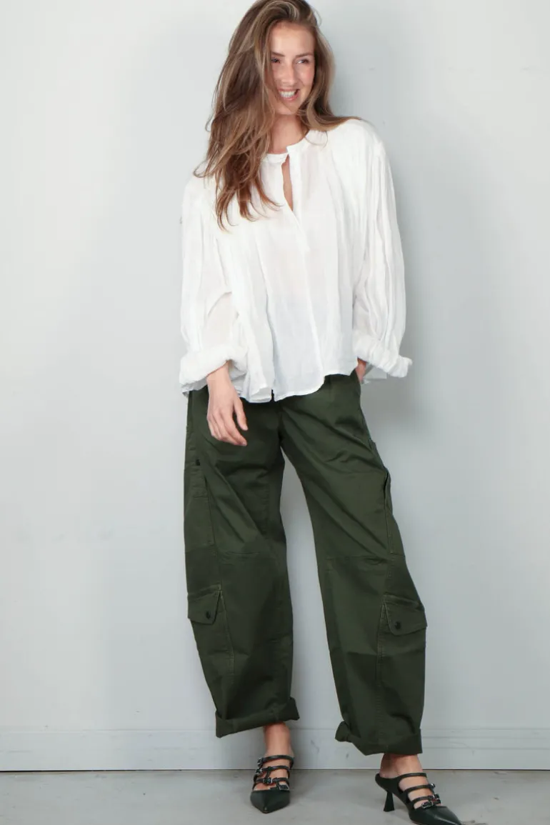 RÓHE Blouse - Pleated Ramie Top - Optic White
