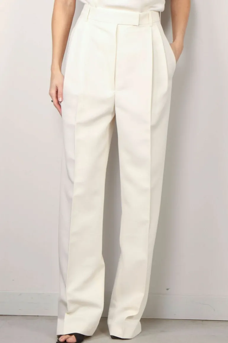 RÓHE Broek - High Waist Tailored Off White Trousers - Off White