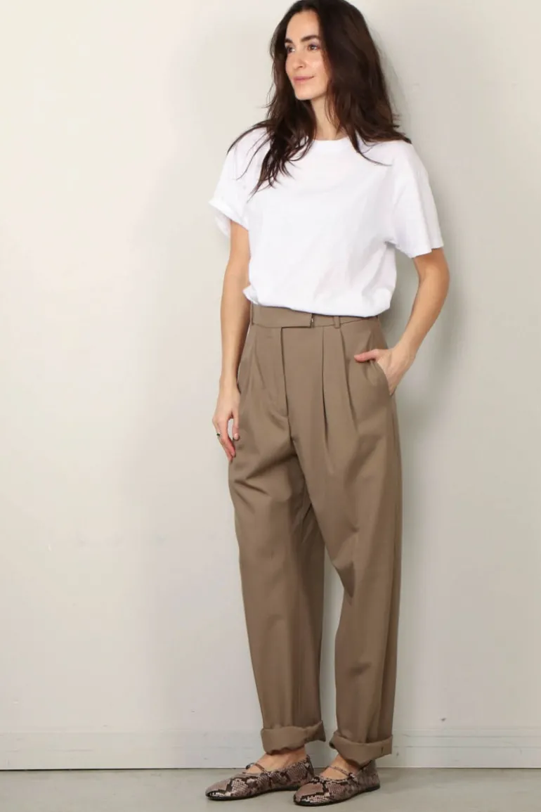 RÓHE Broek - Round Leg Shaped Tailored Trousers - Khaki