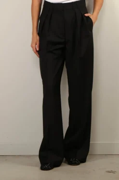 RÓHE Broek - Wide leg double pleated trousers - Black