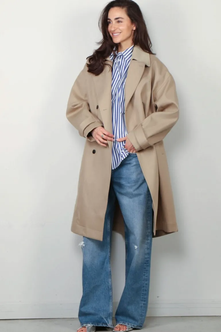 RÓHE Jas - Garden Coat With Suede Collar - Sand