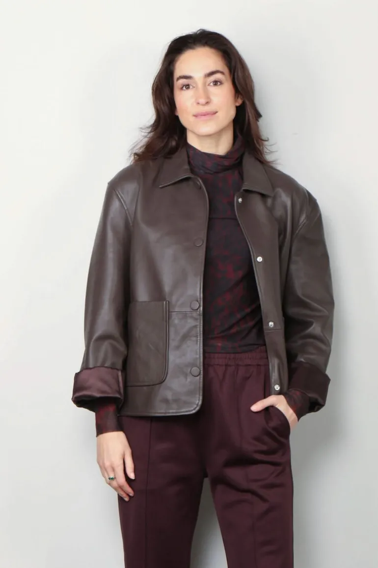 RÓHE Jasje - Leather Jacket With Patch Pockets - Earth