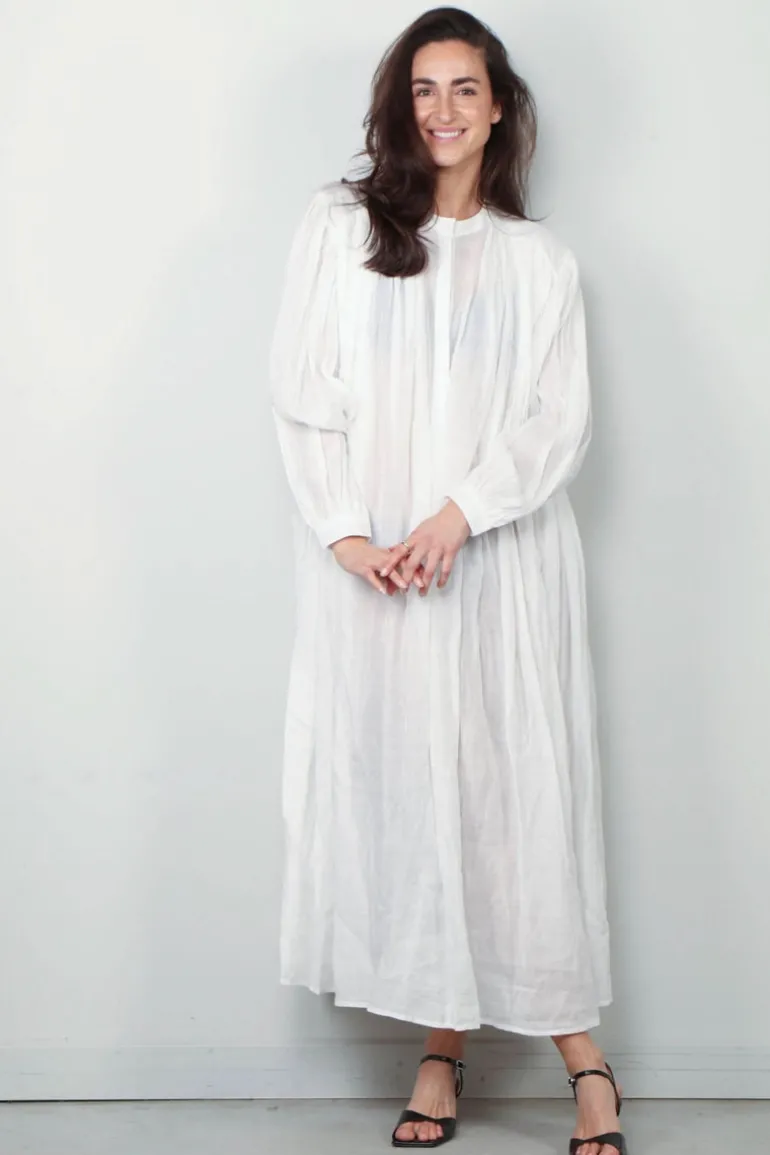 RÓHE Jurk - Pleated Ramie Dress - Optic White