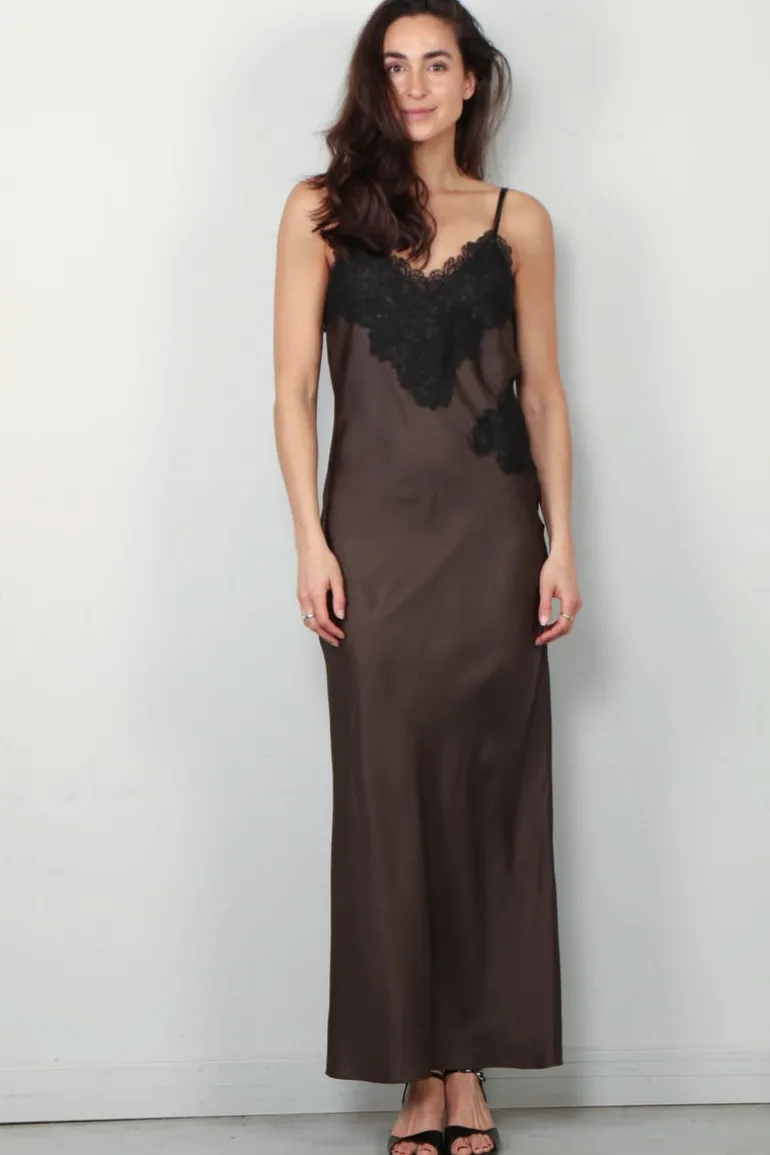 RÓHE Jurk - Lace Silk Slipdress - Earth