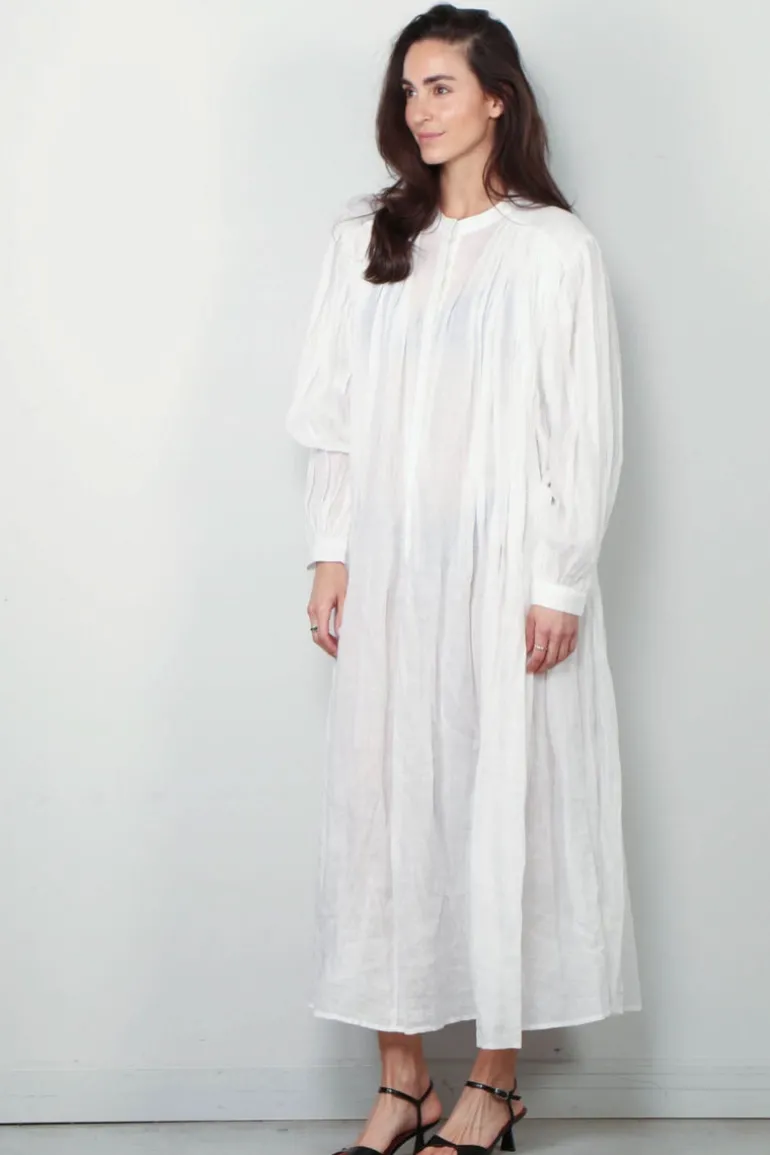 RÓHE Jurk - Pleated Ramie Dress - Optic White