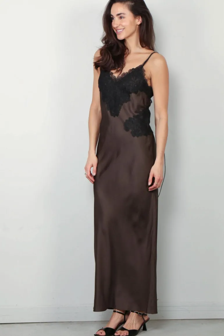 RÓHE Jurk - Lace Silk Slipdress - Earth