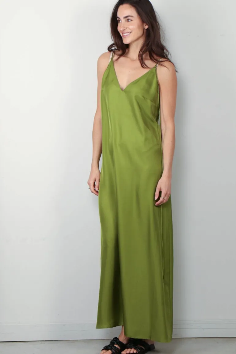 RÓHE Jurk - Silk Slip Dress Garden - Green