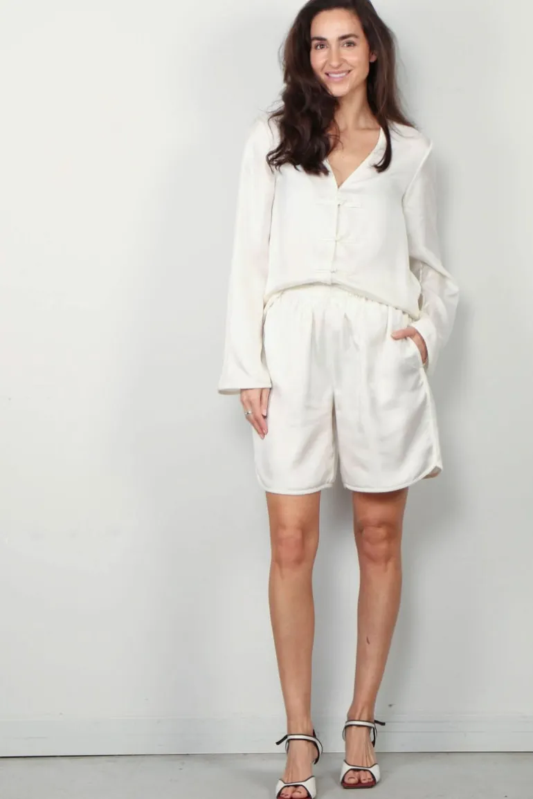 RÓHE Shorts - Taped Silk Shorts - Cream