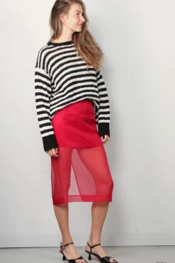 RÓHE Trui - Linen Knitted Jumper - Off White / Black Wide Stripe