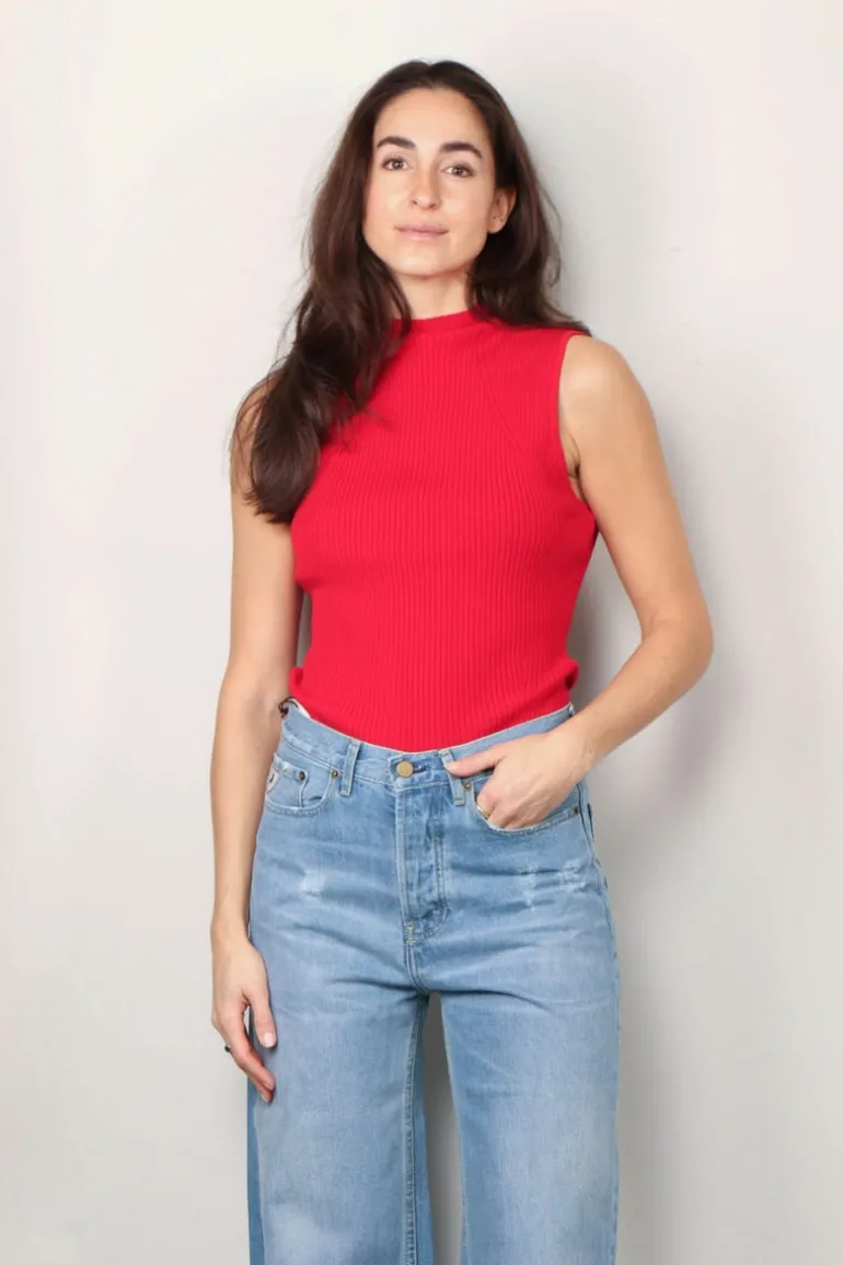 Rotate Top - Knit Sleeveless Top - Racing Red