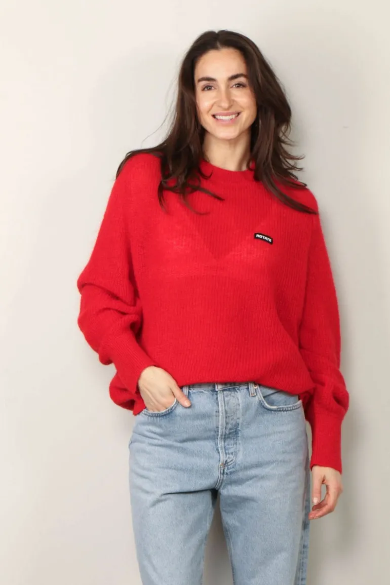 Rotate Sweater - Light Knit Logo Sweater - Racing Red