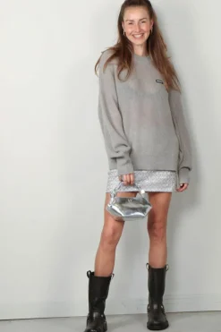 Rotate Sweater - Light Knit Logo Sweater - Ghost Grey